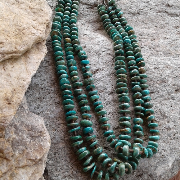 Sterling SilverGenuine TURQUOISE 3 STRAND NECKLACE - Picture 6 of 7